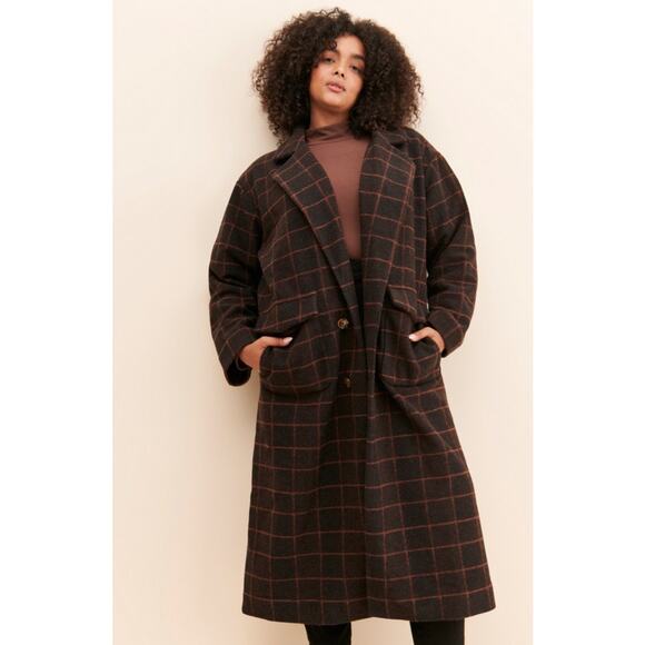 Hutch Windowpane Oversized Plaid Wool Blend Overcoat Size 1X - Picture 1 of 6